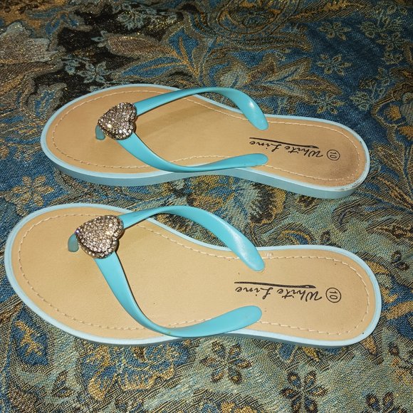 White Line Hearted Flipflops Sz 10 - Picture 4 of 8